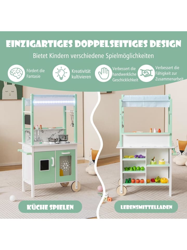 COSTWAY Spielküche mit 17 Zubehör in Grün günstig kaufen 120 cm