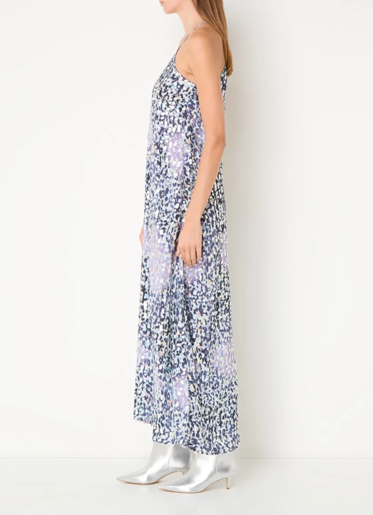 Abito lungo Essentiel Antwerp con stampa leopardata e paillettes