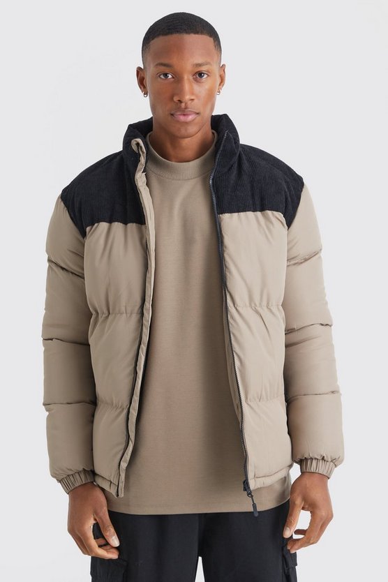 Colorblock-Steppjacke mit Cord-Einsatz