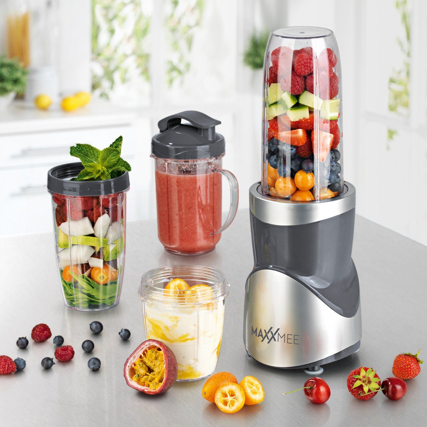 MAXXMEE Smoothie-Maker Standmixer inkl. To-Go Deckel, 380 W, 12 Teile