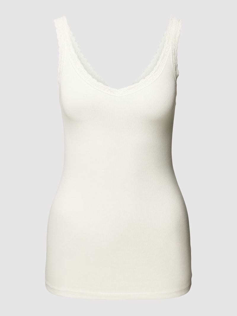 Tanktop mit Spitzenbesatz Modell 'Yvonne' in weiß