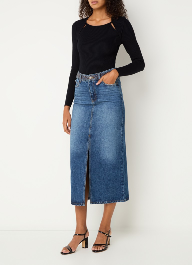 Fustă midi din denim Ba&sh Math cu crăpătură