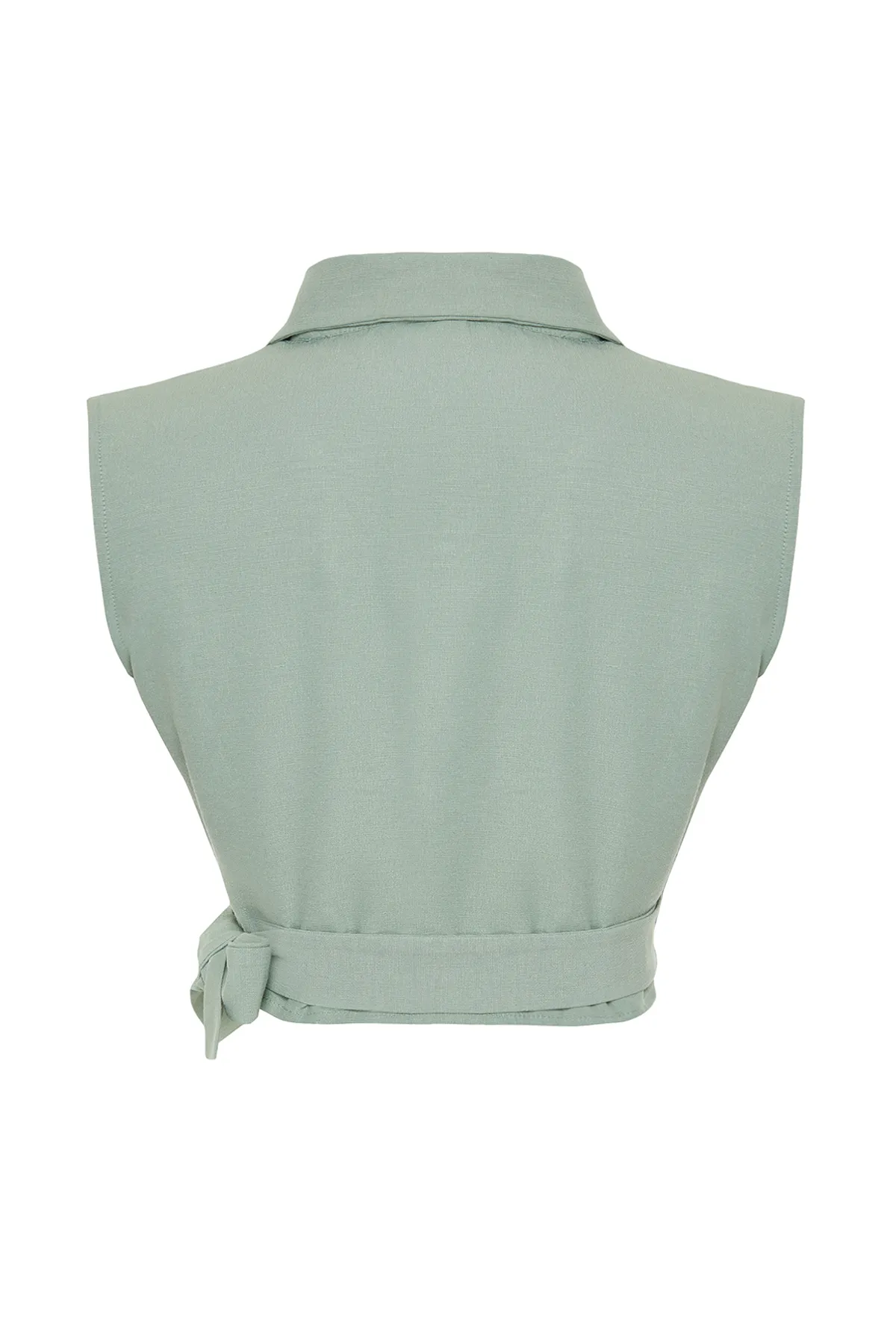 Trendyol Collection  Grüne, gebundene Bluse in gewebter Leinenoptik TWOSS23BZ00550