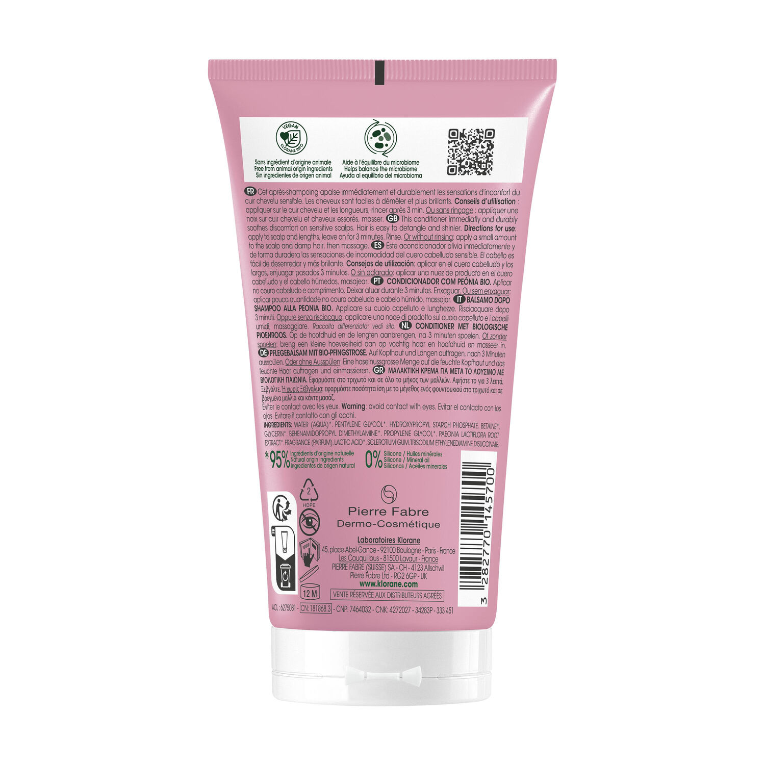 Klorane Après-Shampoing Pivoine - Cuir chevelu irrité - 150 ml