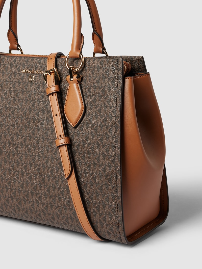 Tote Bag mit Label-Print Modell 'MARILYN' in mittelbraun