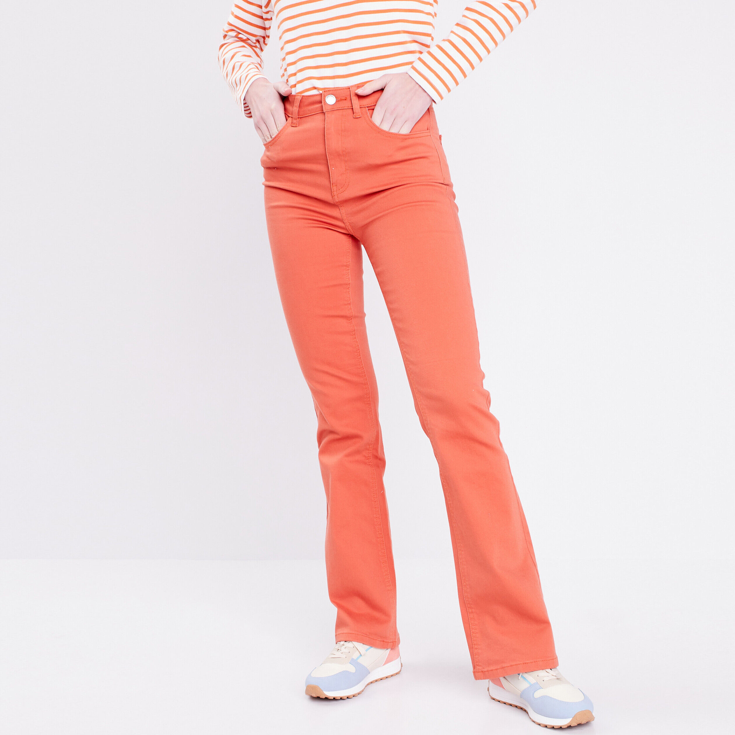 Jeans flare taille haute orange foncé femme | Cache Cache