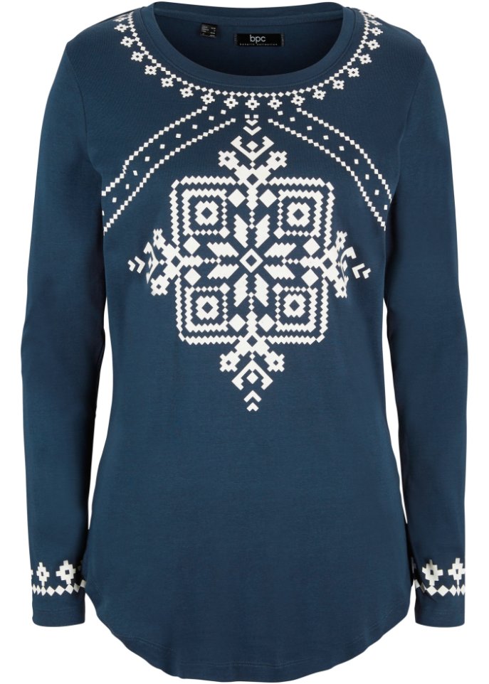 Baumwollripp-Langarmshirt mit Norwegermotiv