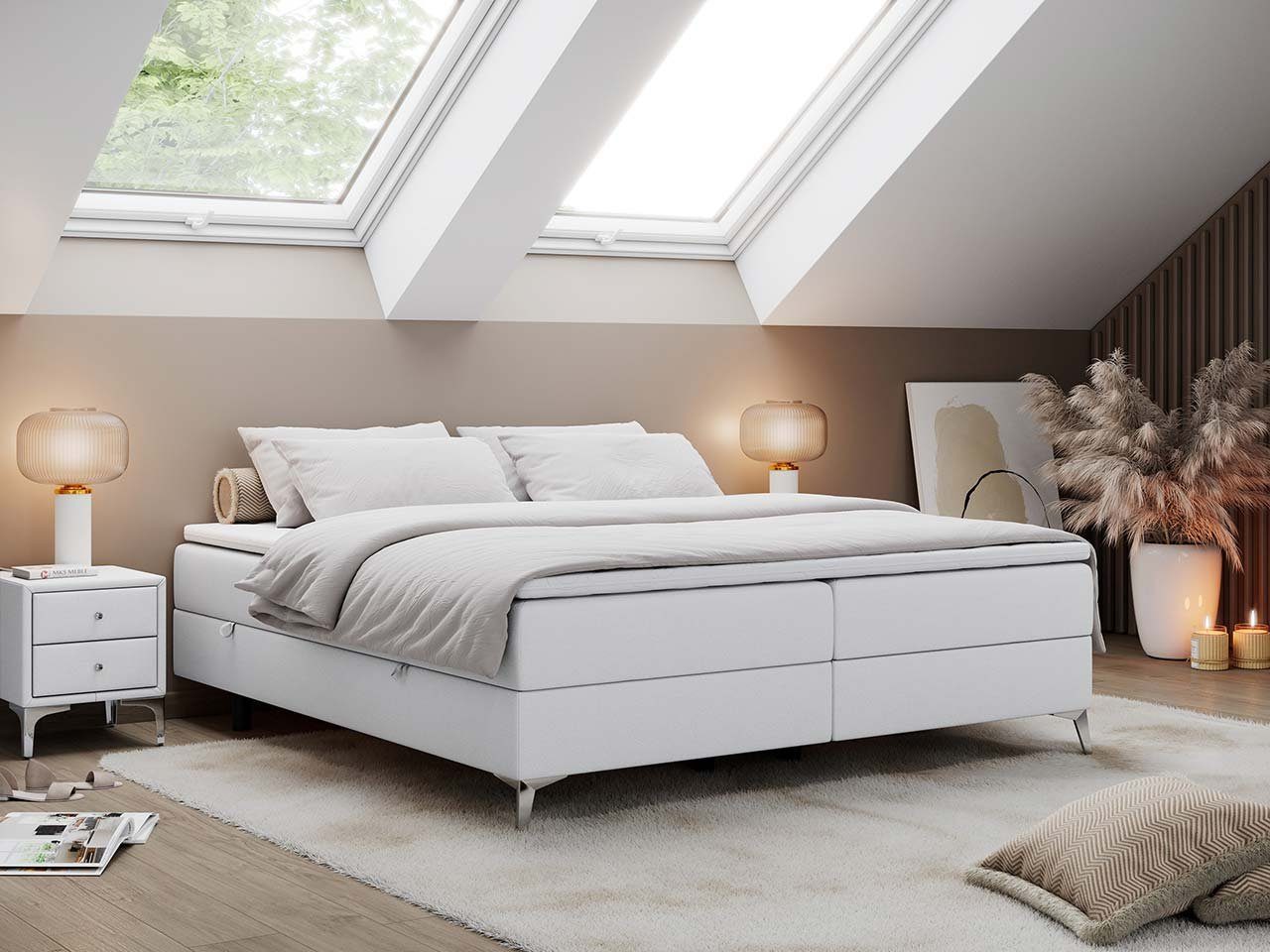 MKS MÖBEL Boxspringbett LESS, Doppelbett mit Multipocket-Matratze, Topper und Bettkasten, Modern