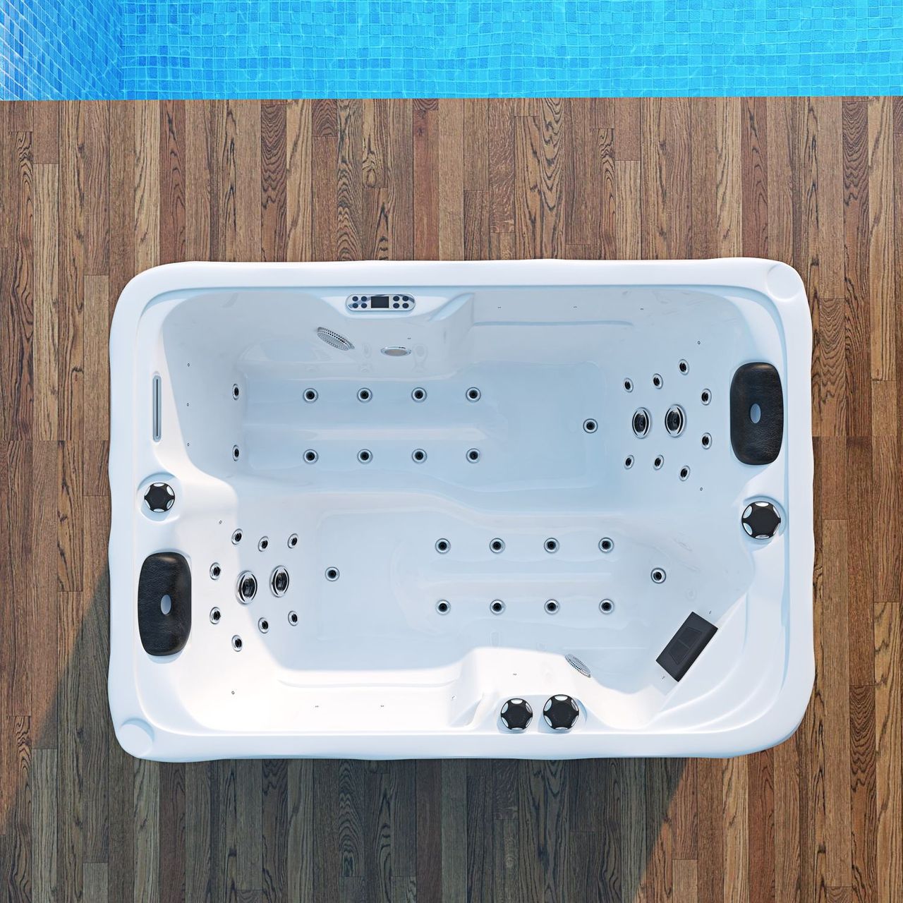 TroniTechnik Outdoor Whirlpool LEVANZO inkl. Heizung, Hydromassage, Farblicht, 190x135cm 450 Liter