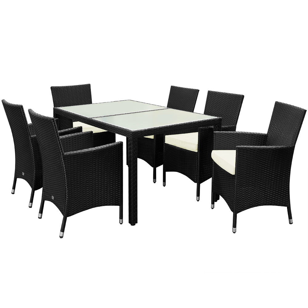 Casaria Polyrattan Sitzgarnitur Bali 13-tlg. Schwarz/Creme