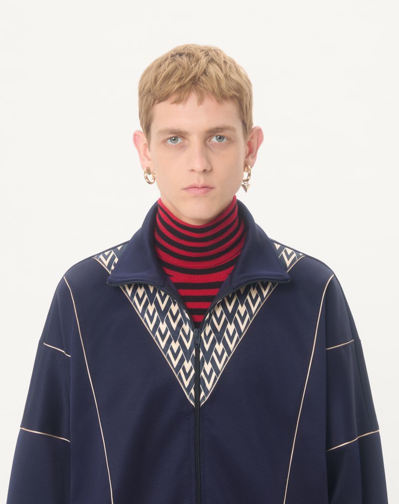 Valentino Acetat-sweatshirt med lynlås og indlagt V-print