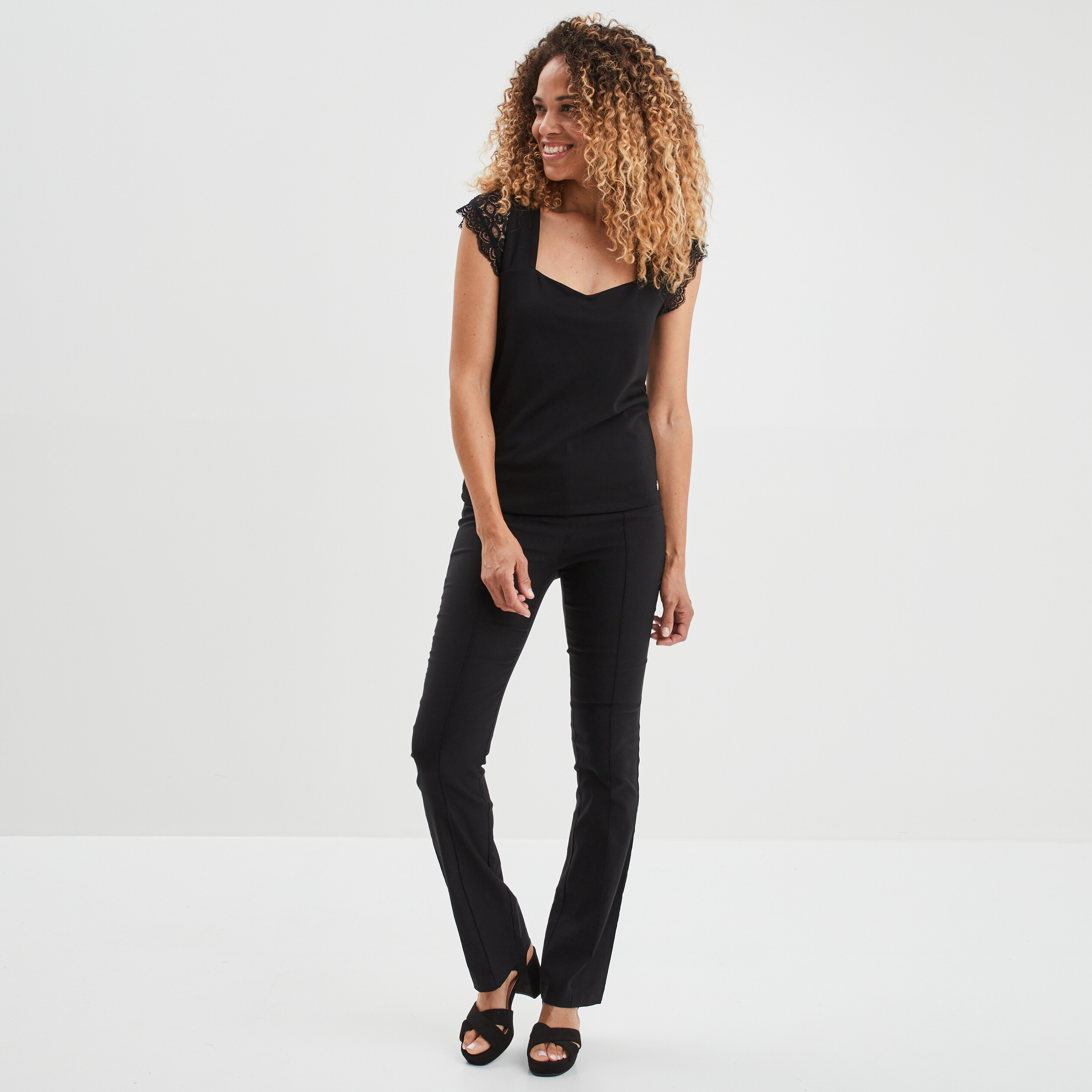 Pantalon city bootcut taille haute noir femme | La Halle