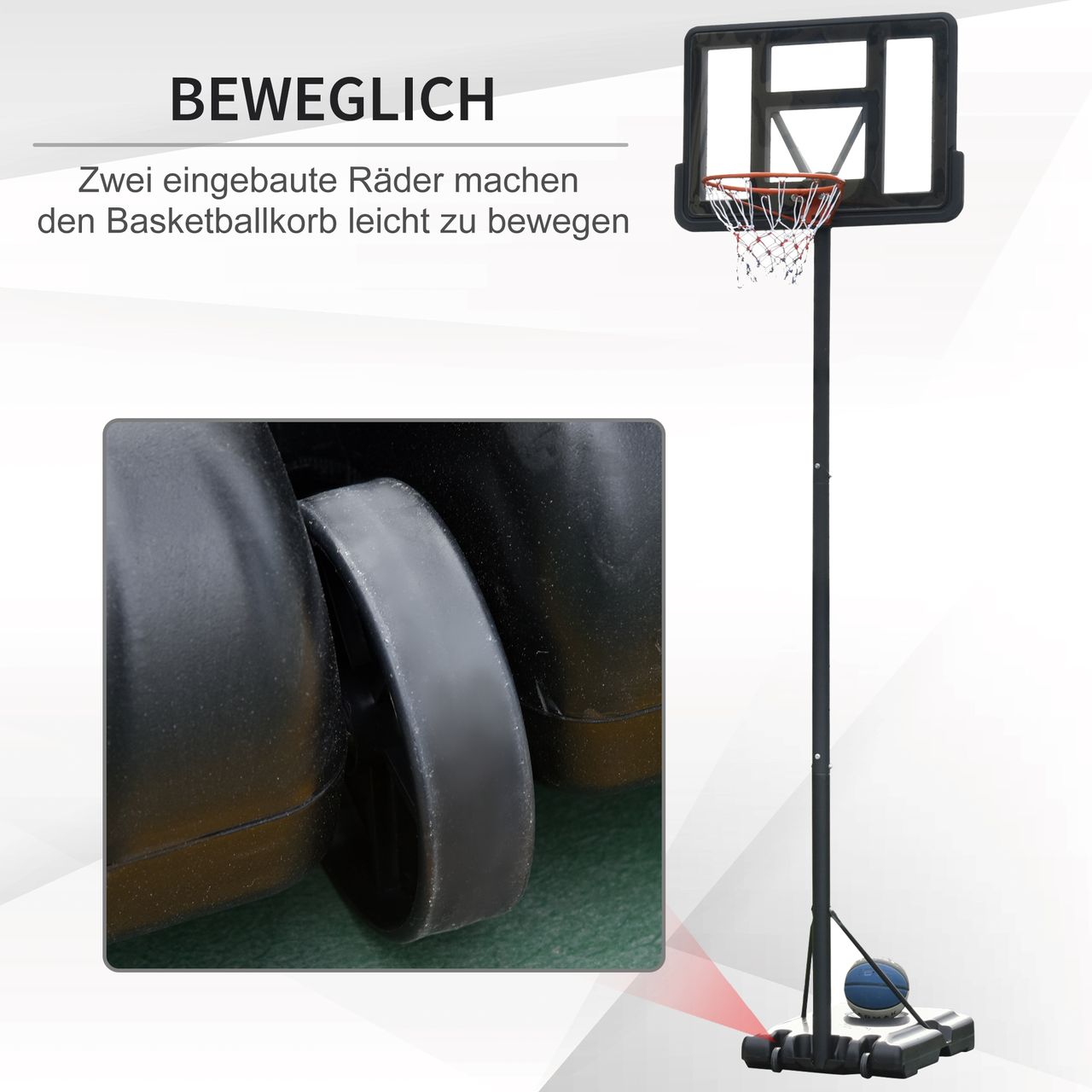 HOMCOM Basketballständer Basketballkorb Ständer mit 2 Rädern