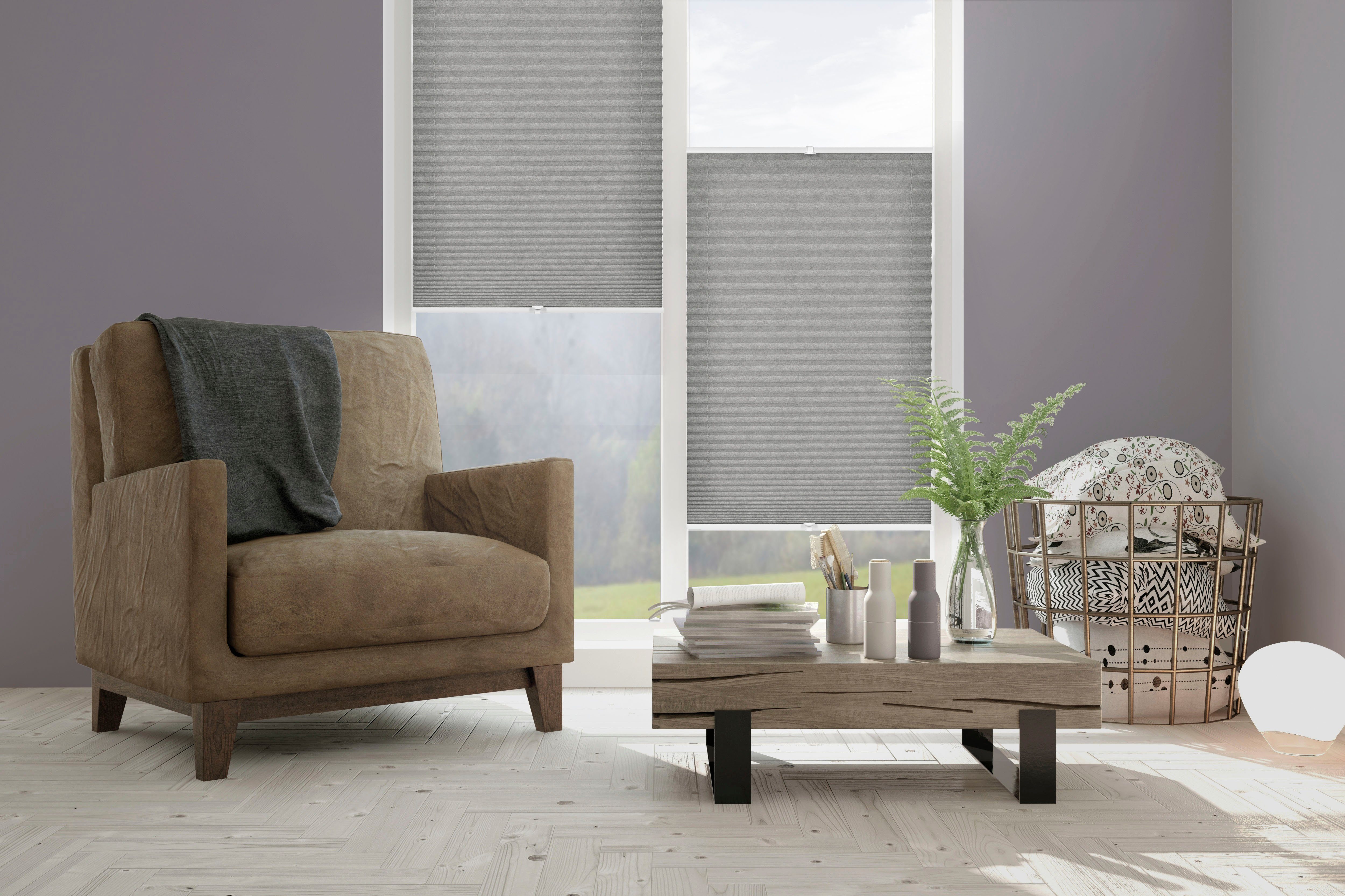 Plissee EASYFIX Lilly Green, GARDINIA, Lichtschutz, ohne Bohren, verspannt, Klemmfix, nachhaltig schön, mit Recyclingmaterial