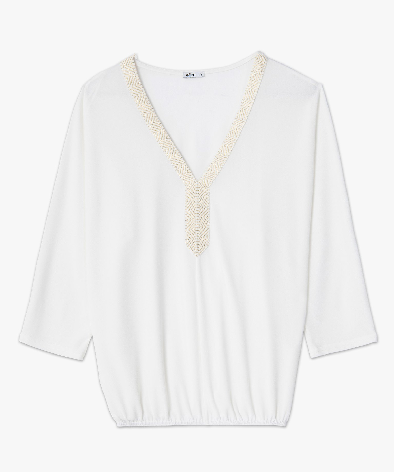 Tee-shirt femme avec col V fantaisie | GEMO