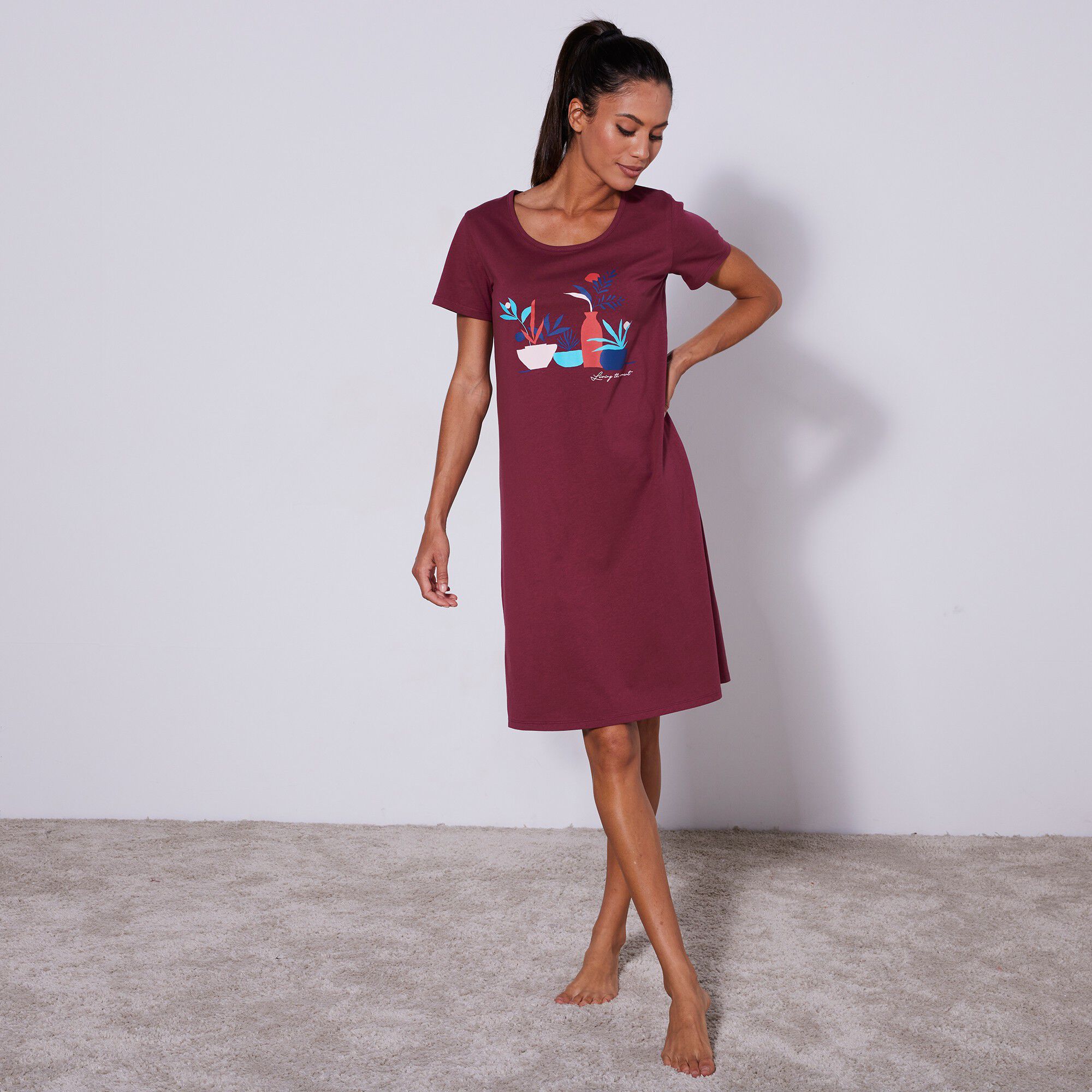 Chemise de nuit courte manches courtes imprimé « nature morte »