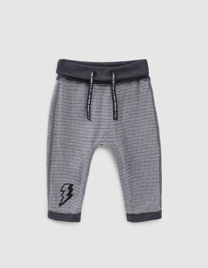 Pantalon réversible gris chiné et rayé coton bio bébé
