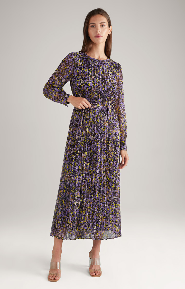 Chiffon-Plissee-Kleid in Lila/Gelb gemustert