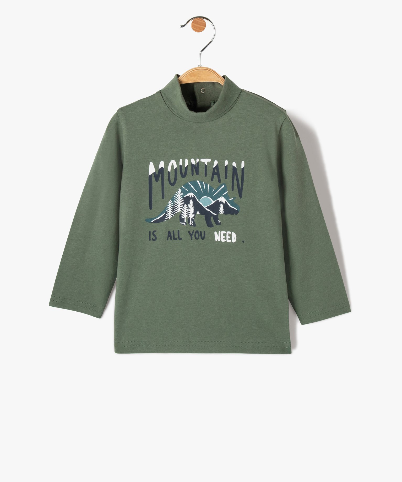 Tee-shirt bébé Garçon à manches longues et col roulé kaki | GEMO