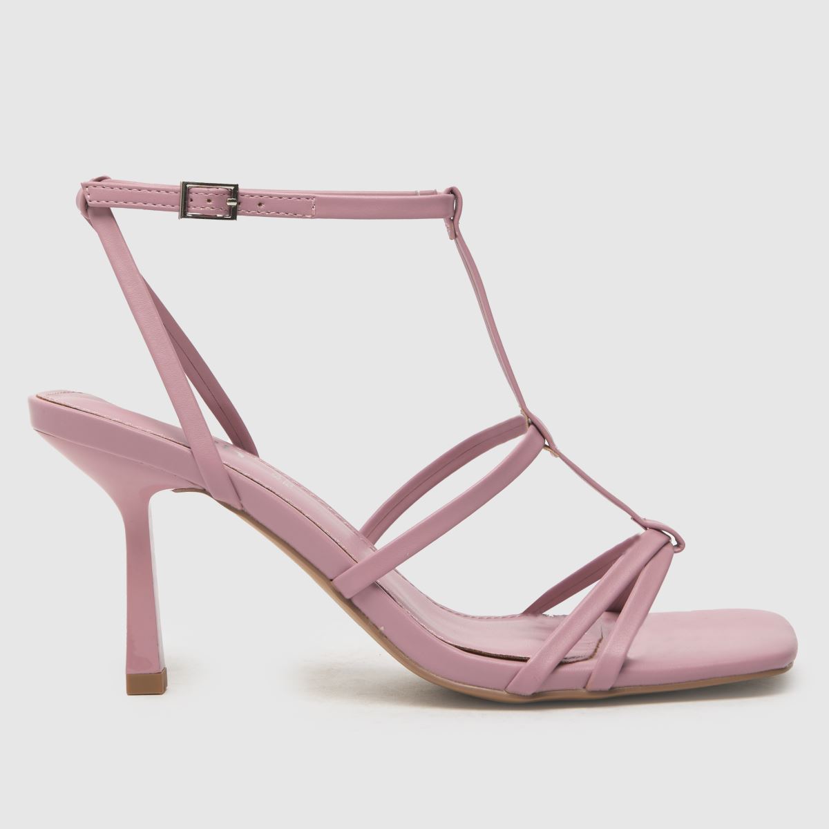 Schuh – Rosa Saffy T-bar höga klackar med fyrkantig tå