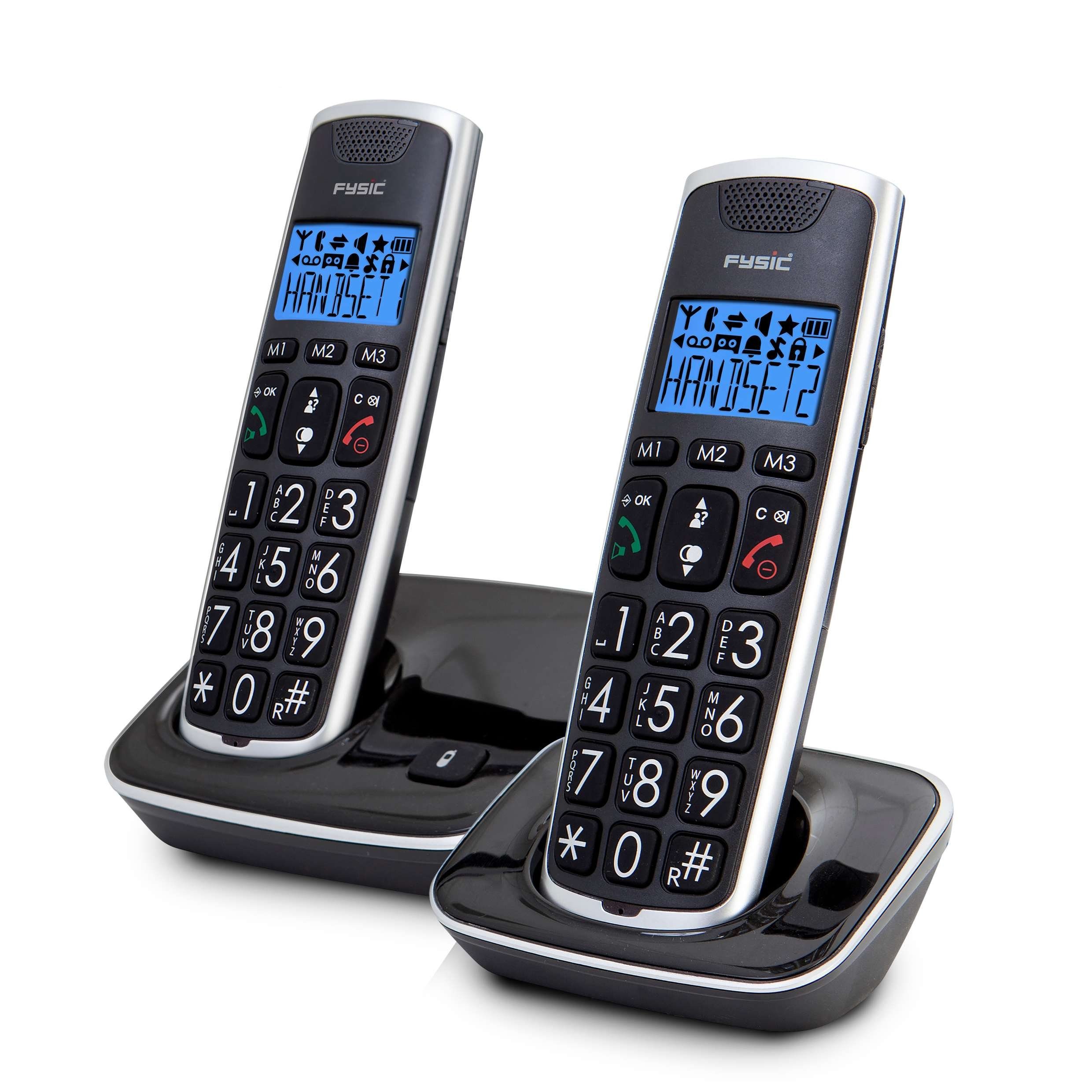Fysic FX-6020 Schnurloses DECT-Telefon (Mobilteile: 2, Hörgerätkompatibel, große Tasten, großes Display)