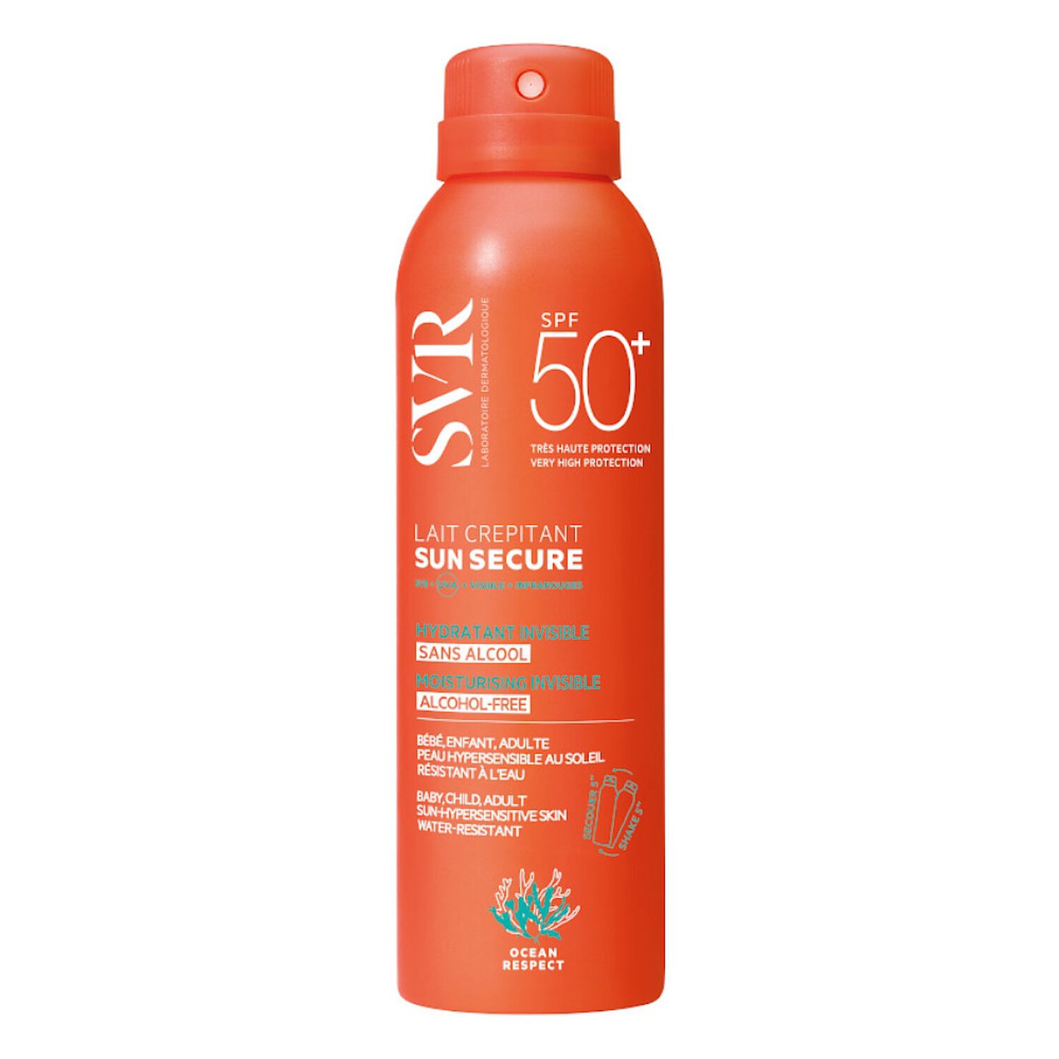 SVR Sun Secure Lait Crépitant Hydratant Invisible Sans Alcool SPF50+ 200 ml