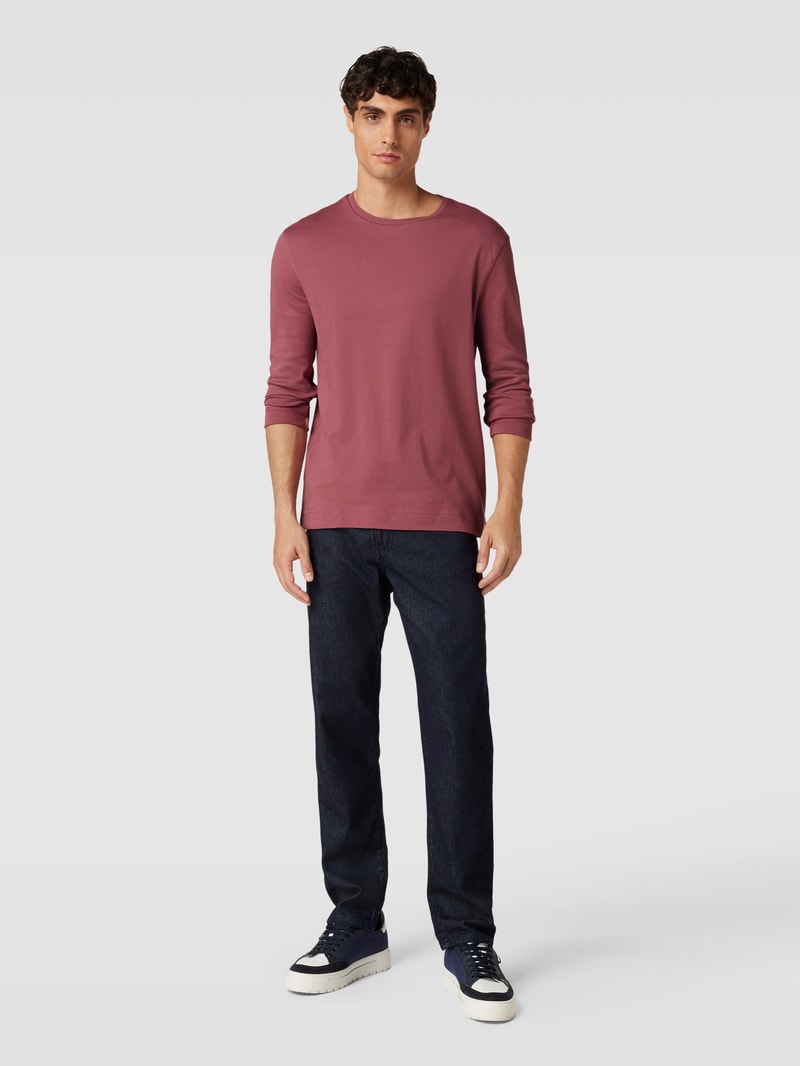 Longsleeve mit geripptem Rundhalsausschnitt in metallic rosa