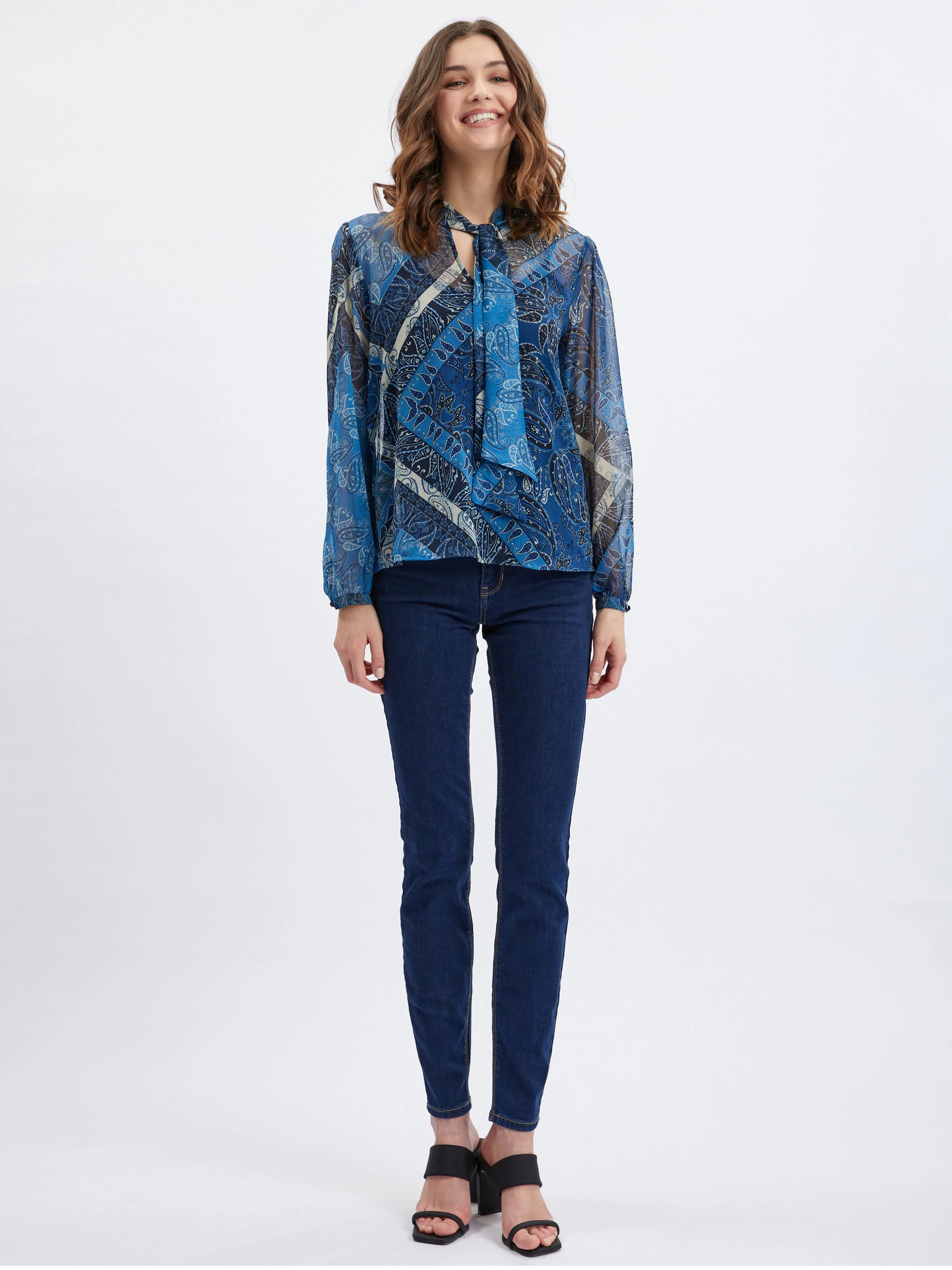Dunkelblaue gemusterte Damenbluse ORSAY