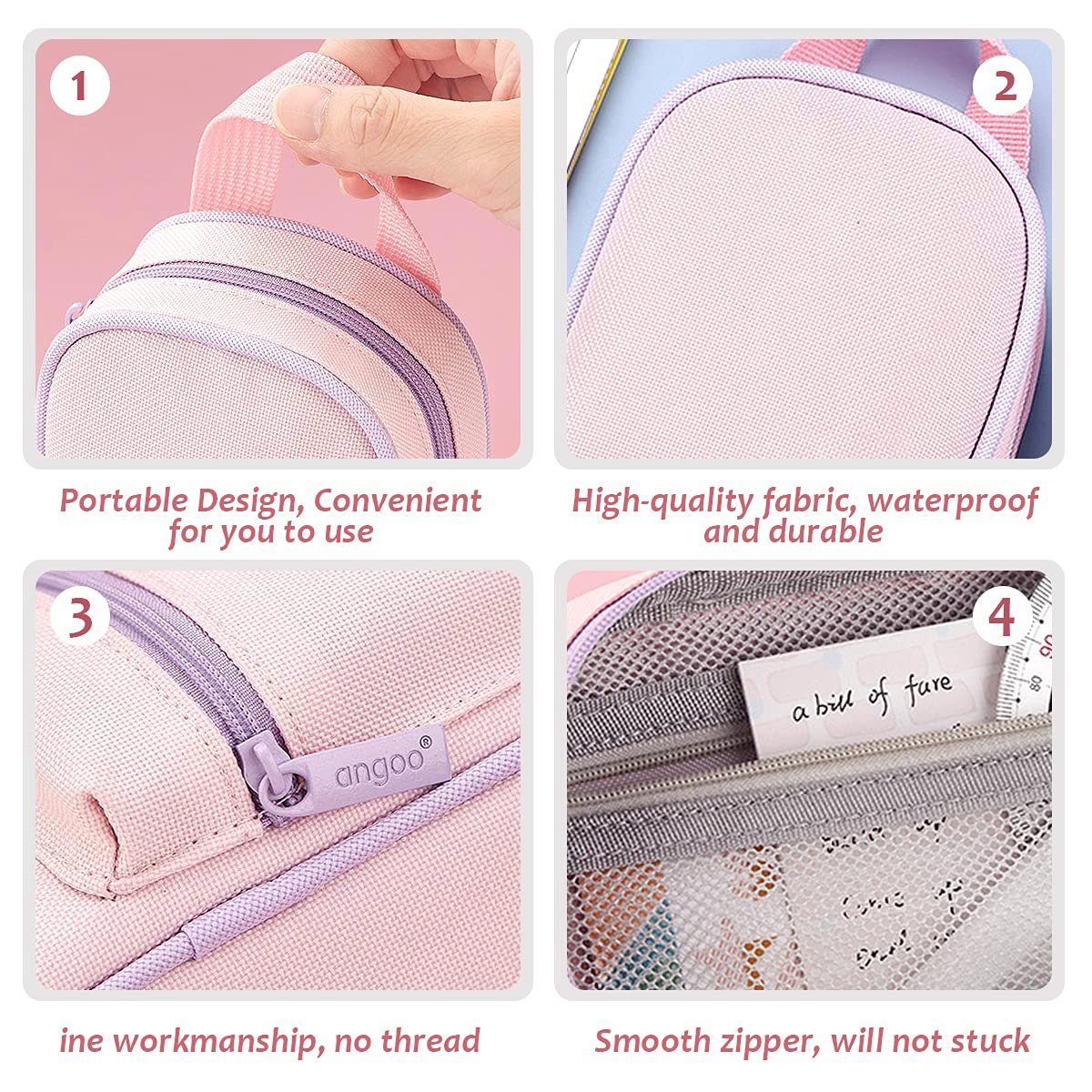 AMR HOME Federmäppchen Federmappe Jungen mit großem Fassungsvermögen 3 Fach Federtaschen, Schreibwaren, Stifttasche, Rosa