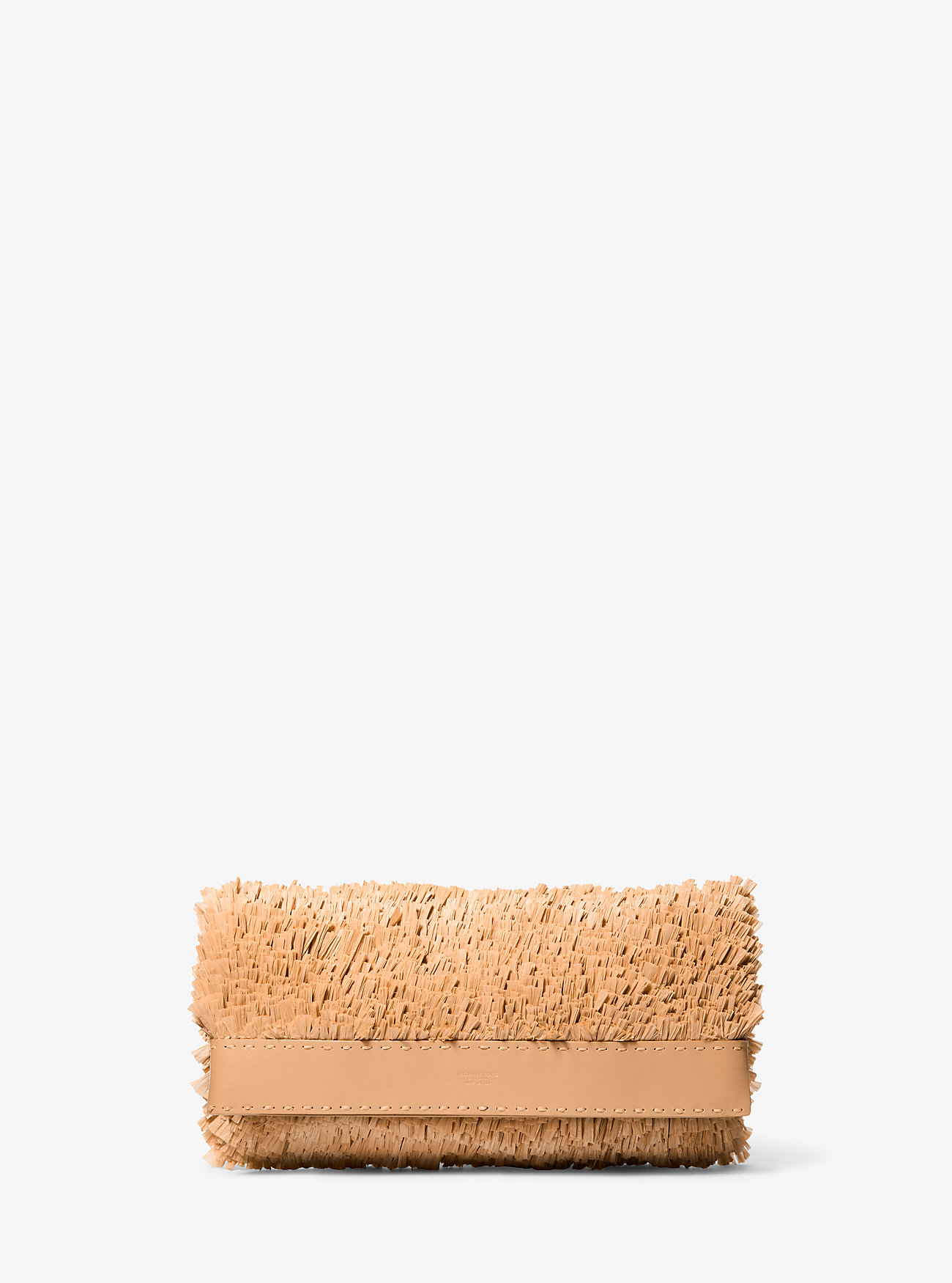Sorrento Hand-Stitched Fringe and Leather Foldover Clutch - NATURAL/PEANUT