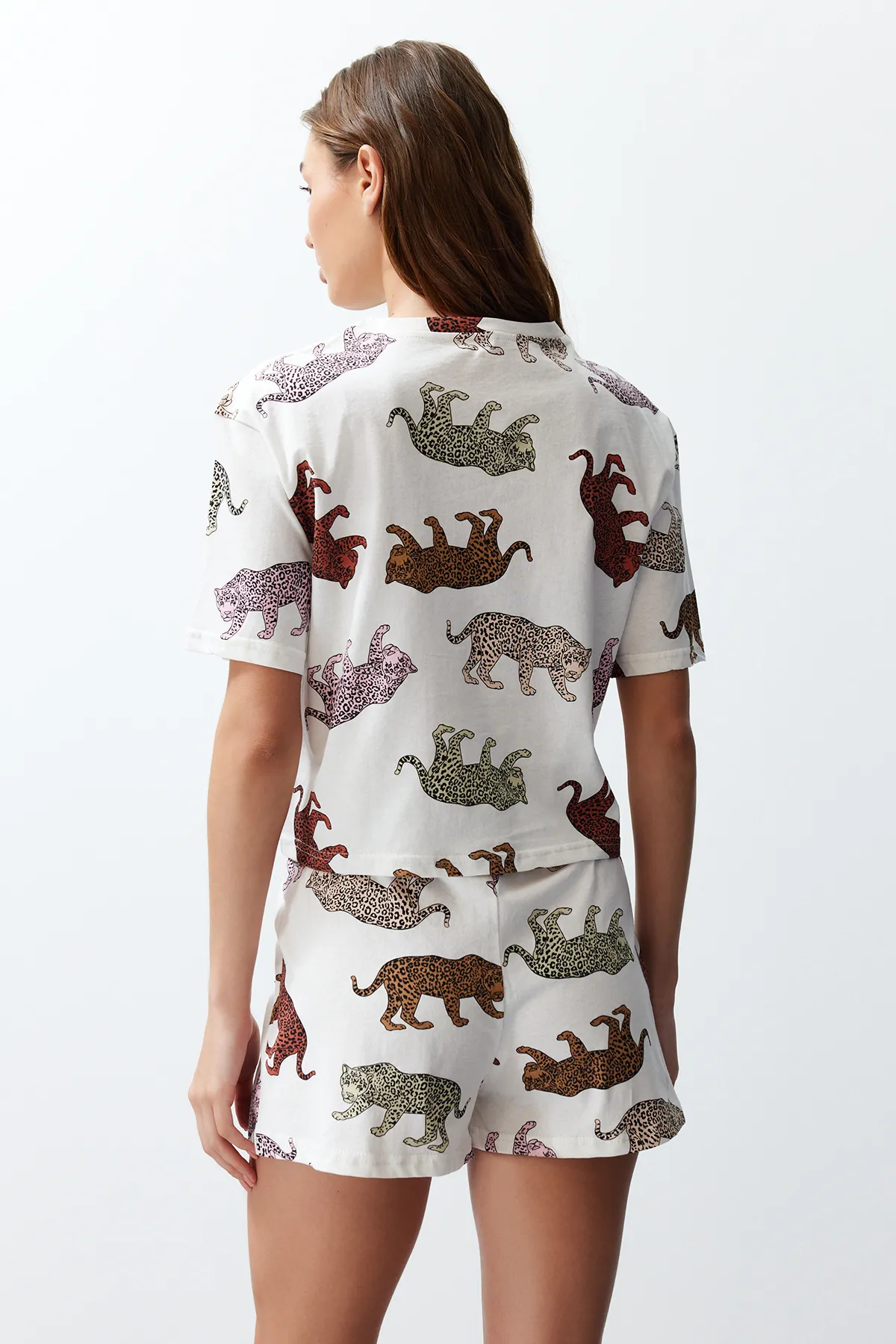 Trendyol Collection  Damen-Pyjama-Set aus 100 % Baumwolle mit Tiermuster, ecrufarben THMSS24PT00078