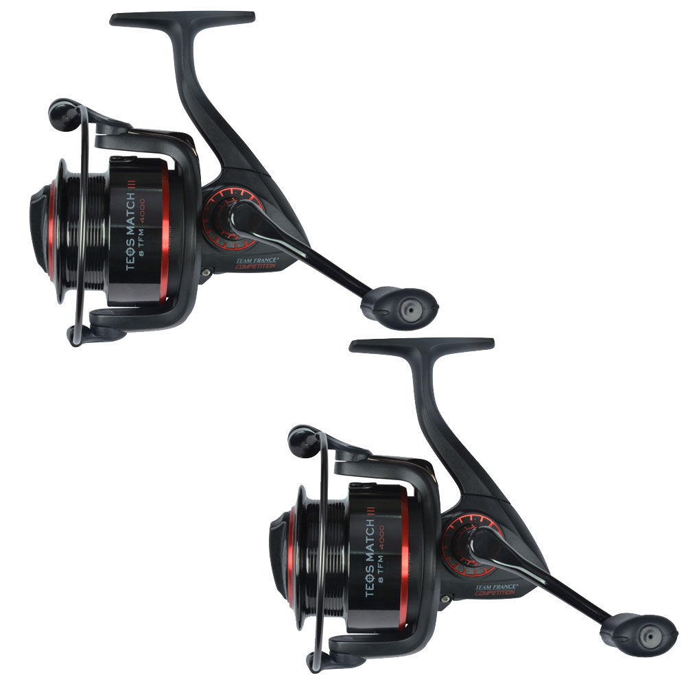 Mulinelli da pesca Team France con frizione anteriore, confezione da 2 mulinelli Teos Match 3 4000