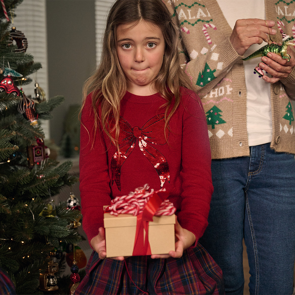 Mädchen Weihnachtspullover mit Pailletten dunkelrot