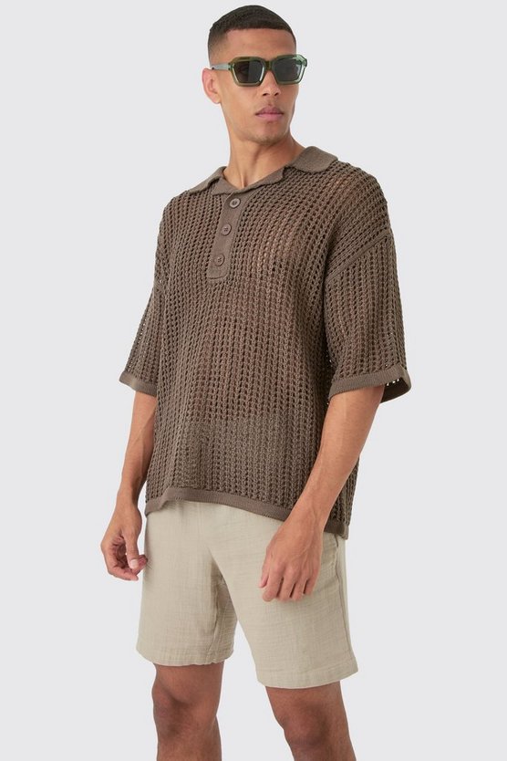 Oversize Strick-Poloshirt