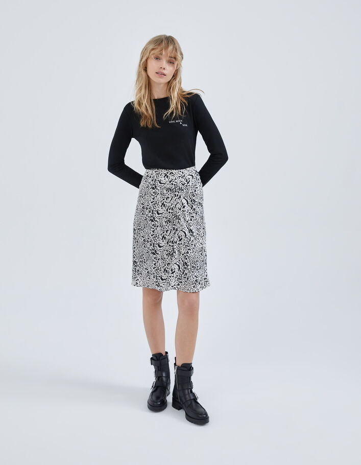 Tee-shirt noir message brodé poitrine Femme