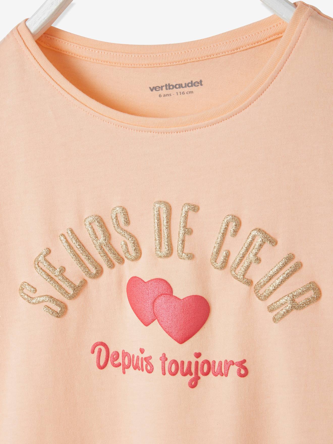 Vertbaudet Mädchen T-Shirt mit Message-Print, Glanzdetails BASIC Oeko-Tex - pfirsich
