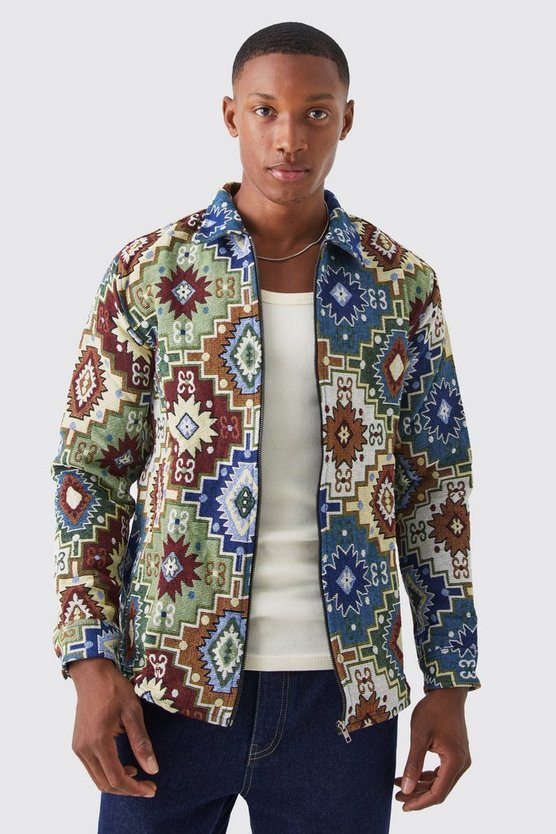 Langärmliges gemustertes Overshirt mit Reißverschluss