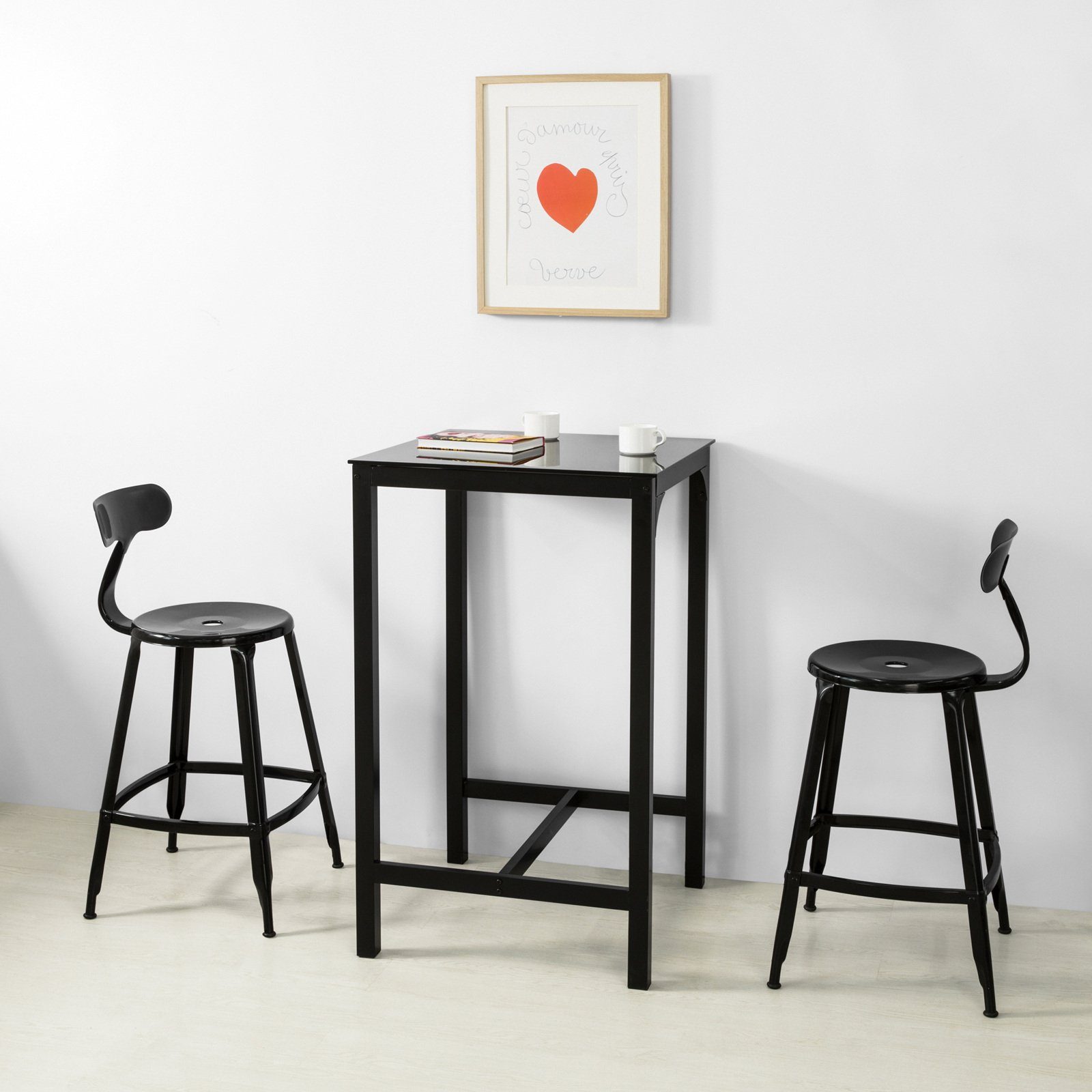 SoBuy Bartisch OGT38-SCH, mit Glasplatte Stehtisch Bartresen Bistrotisch Balkontisch Gartentisch