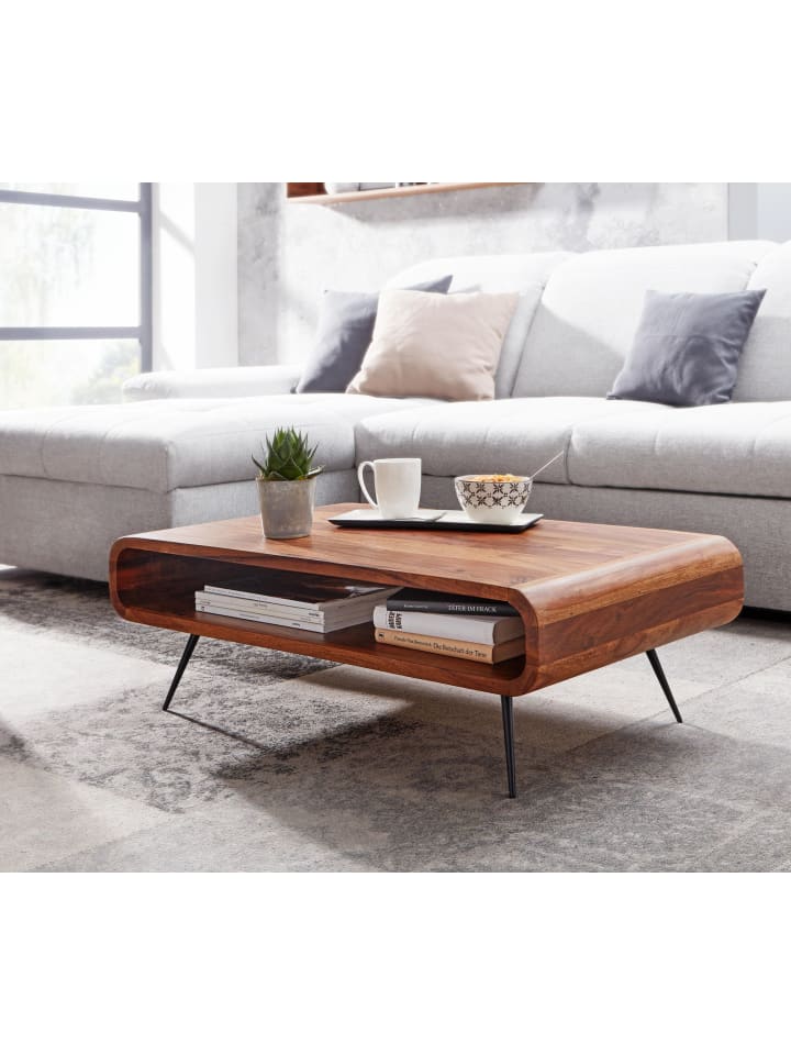 KADIMA DESIGN Couchtisch 90x55x30 cm Massivholz / Metall Sofatisch Eckig, günstig kaufen onesize