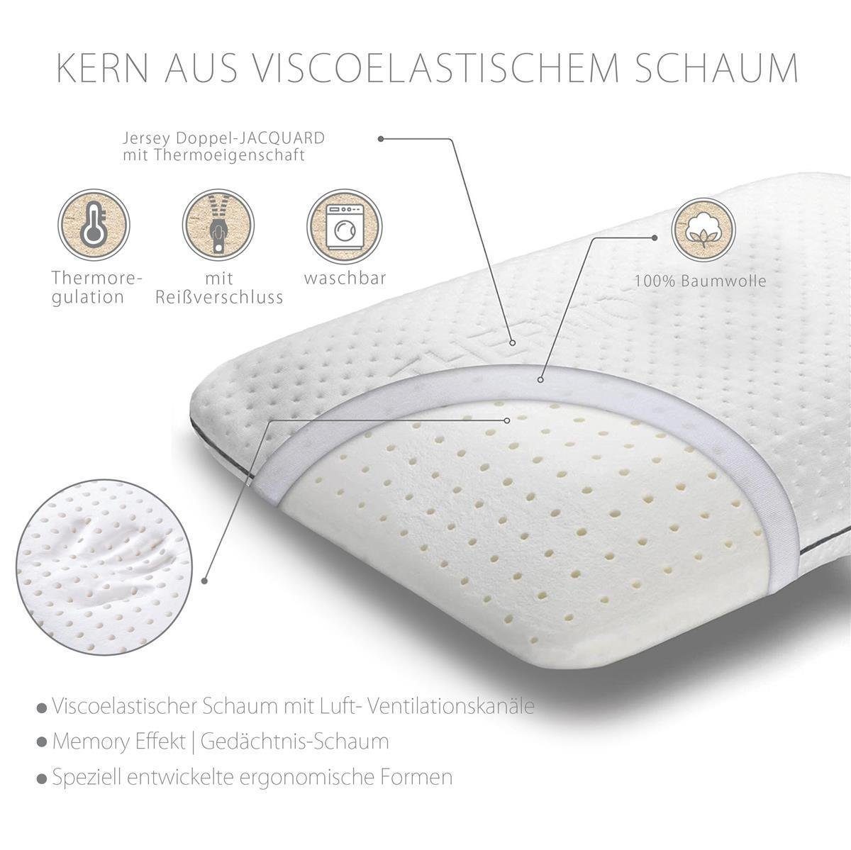 Nackenstützkissen Visco Air High Orthopedic, SEI Design, Bezug: Thermoregulierender Bezug, Rückenschläfer, Seitenschläfer, Bauchschläfer, Viscoelastischer Memory-Schaum - deutscher Qualitätsschaum von BASF