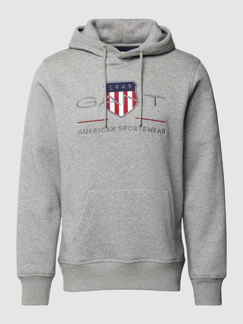 Hoodie mit Label-Stitching Modell 'ARCHIVE SHIELD' in silber meliert