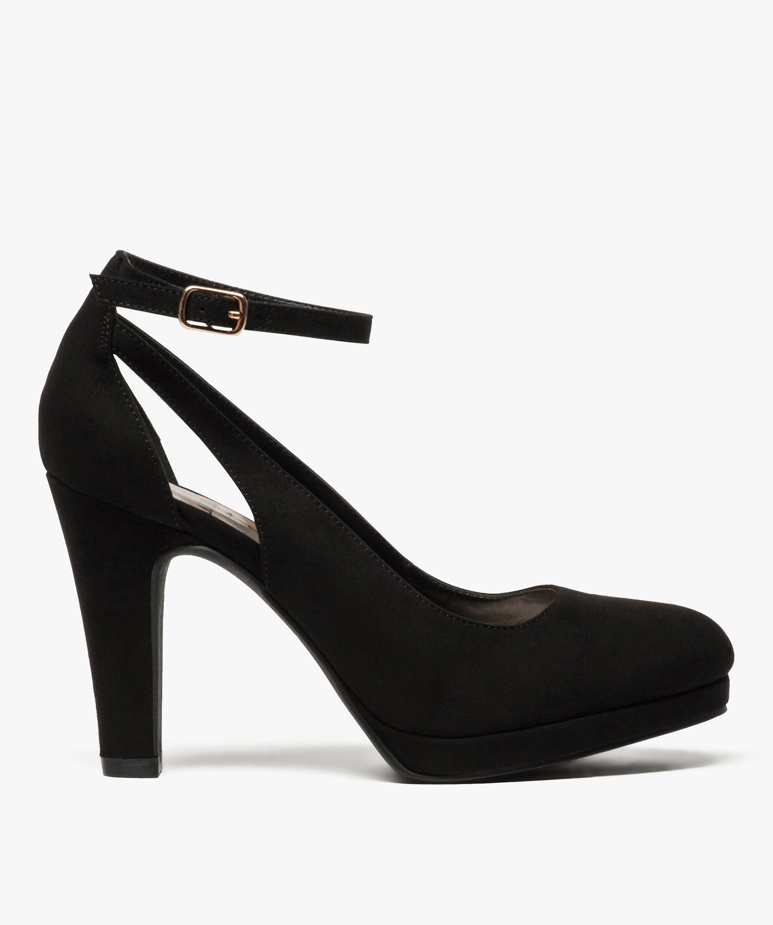 Escarpins femme unis à semelle plateforme et bride cheville noir | GEMO
