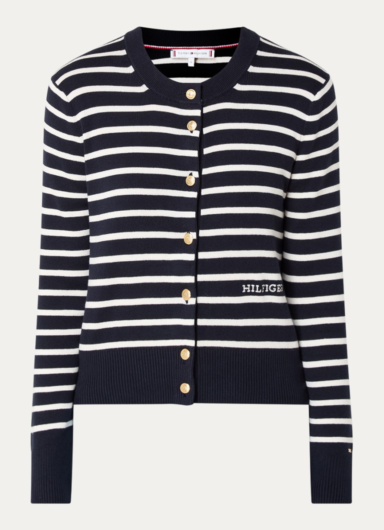 Feinstrick-Cardigan von Tommy Hilfiger mit Streifenmuster und Logostickerei.