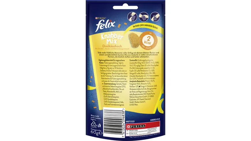 PURINA FELIX KnabberMix Dreikäsehoch mit Cheddar- 60 g
