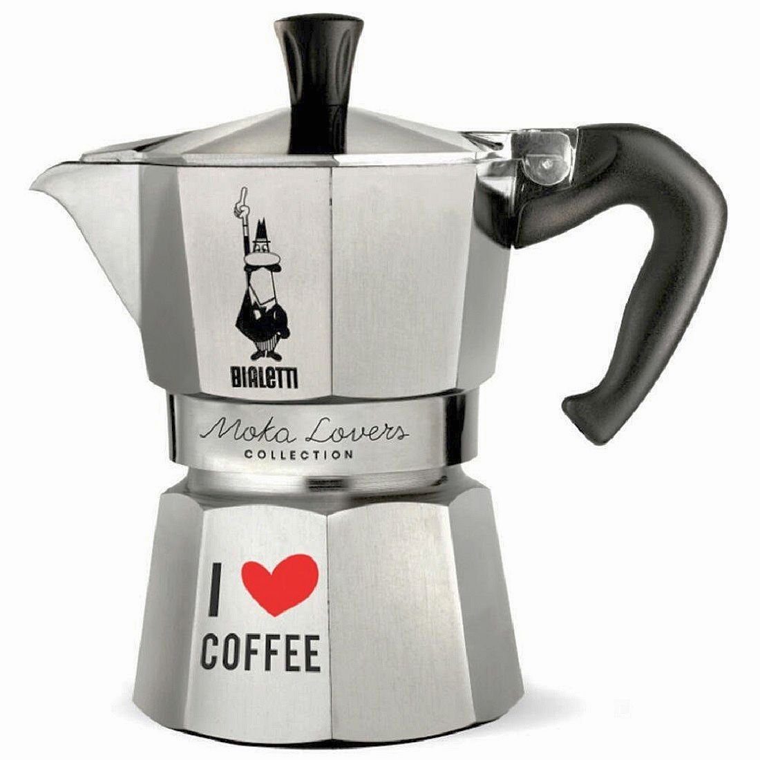 BIALETTI Espressokocher BIALETTI Espressokocher Moka Lovers I love coffee für 3 Tassen Silber