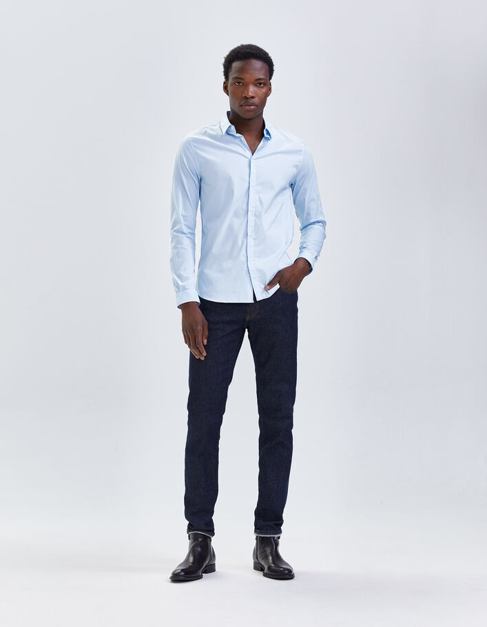 Chemise SLIM bleu ciel à fines rayures Homme