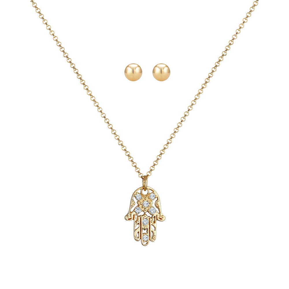 Elli Elli Ensemble de Bijoux Set Main Hamsa Pendentif avec des Cristaux Collier Clous  Bijoux