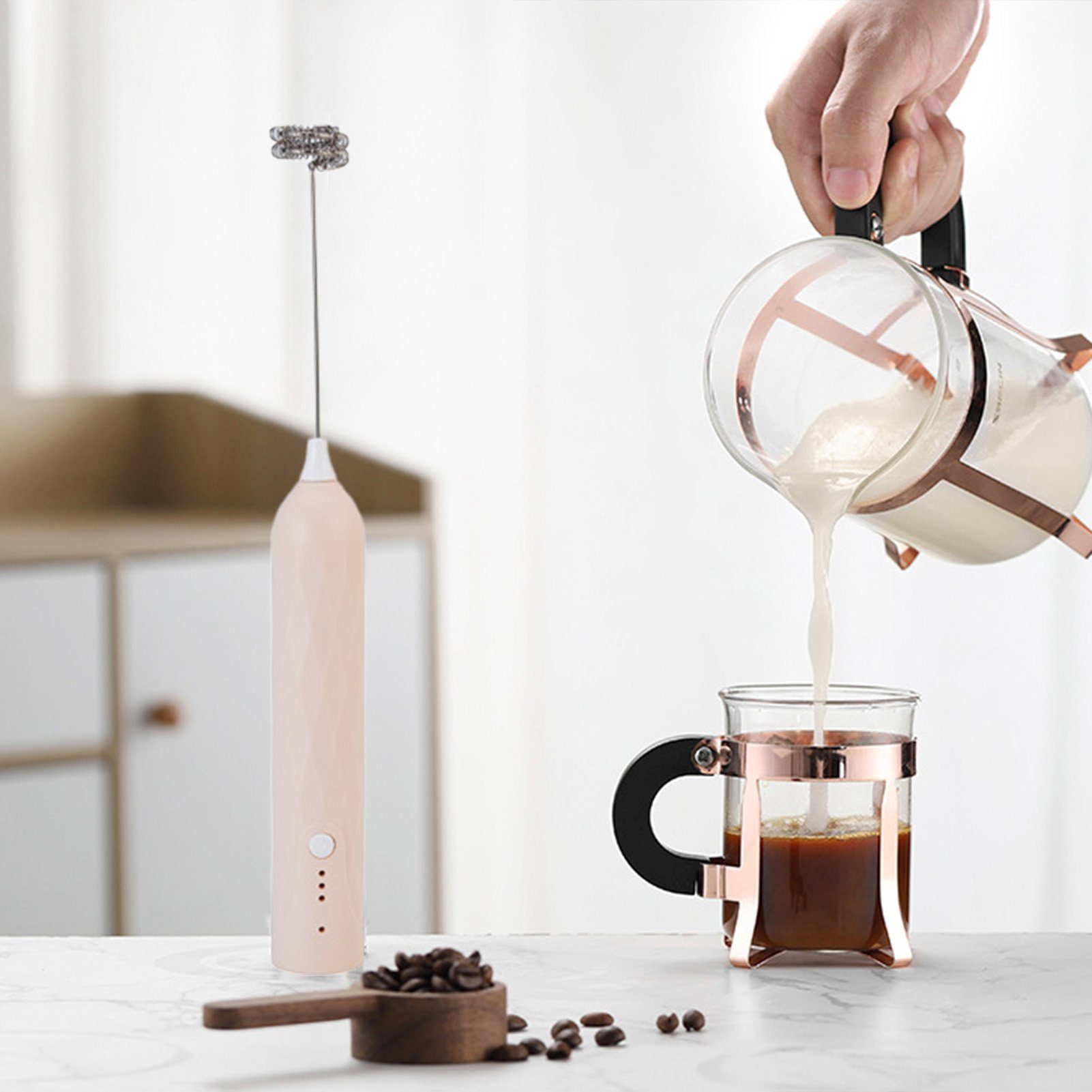 farfi Milchaufschäumer 2in 1 Hand-Milchaufschäumer,einstellbare Geschwindigkeit,USB-Aufladung, für Milchschaum und Eier