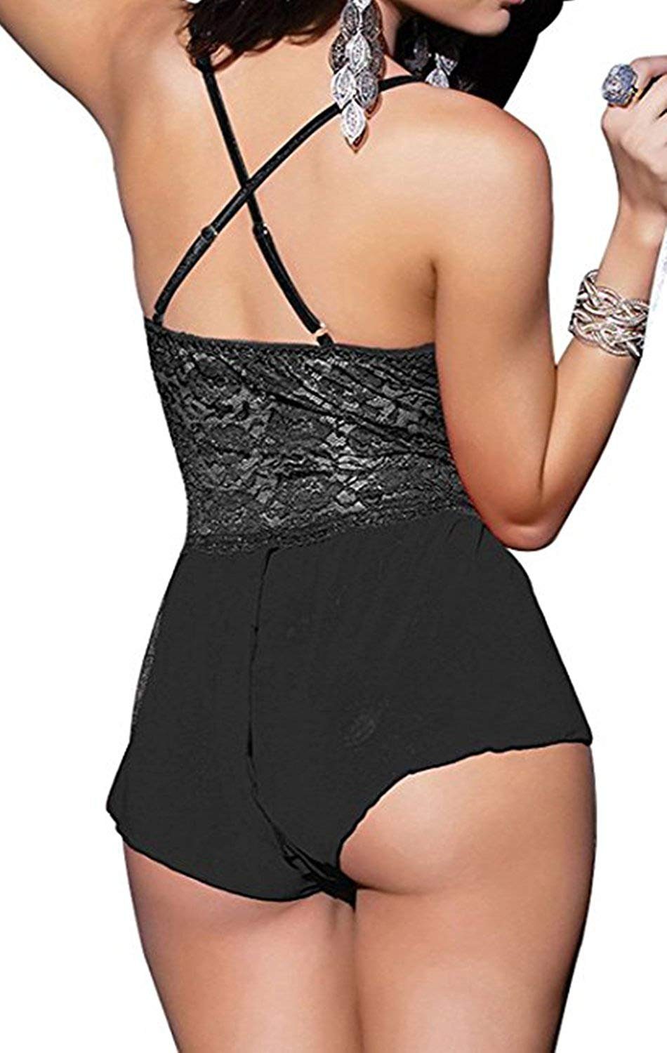 Lovolotti Body-Ouvert Damen Dessous Nachtwäsche Babydoll Reizwäsche L4K1 Sexy Unterwäsche Nachtkleid Spitze Durchsichtig transparent