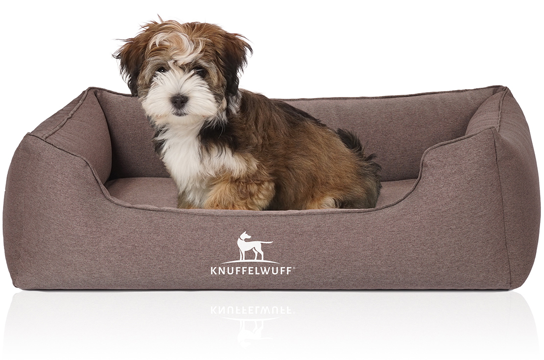 Knuffelwuff Hundebetten Knuffelwuff Orthopädisches Hundebett Leano aus Velours mit Handwebcharakter braun M-L